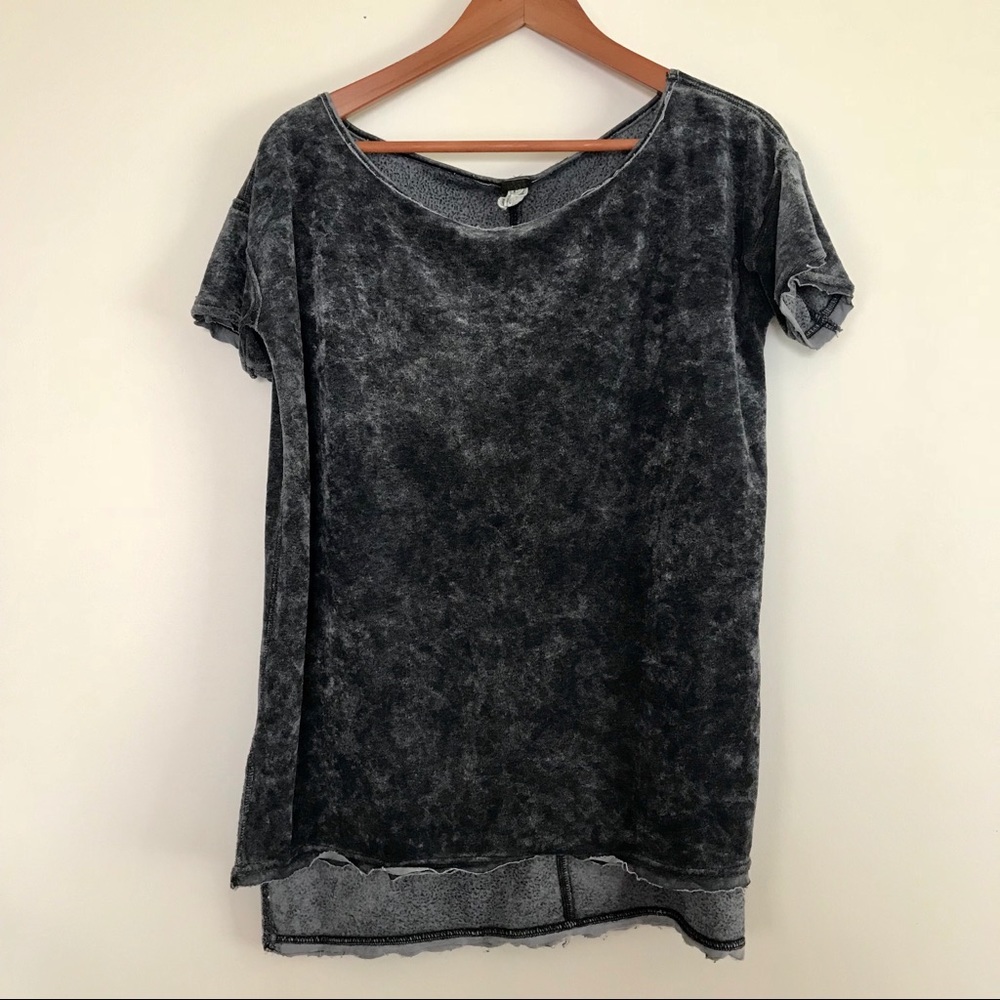 We The Free Grey Acid Wash Velvet Top